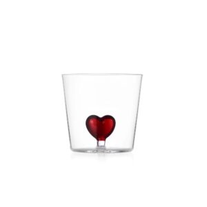 Cuore Koleksiyonu Kalp Figürlü Cam Su Bardağı Kırmızı