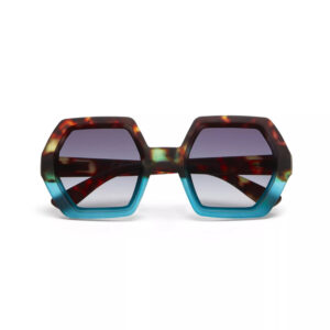 Emma Big Hexagonal Unisex Güneş Gözlüğü Havana Mavisi