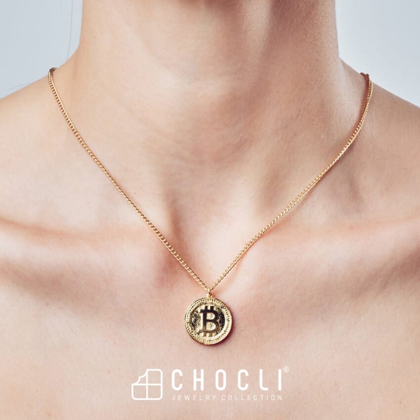 18 Ayar Altın Kaplama Bitcoin Ayarlanabilir Kolye