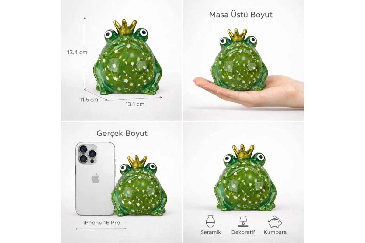 Freddy Yeşil Beyaz Çiçekli Kurbağa Kumbara