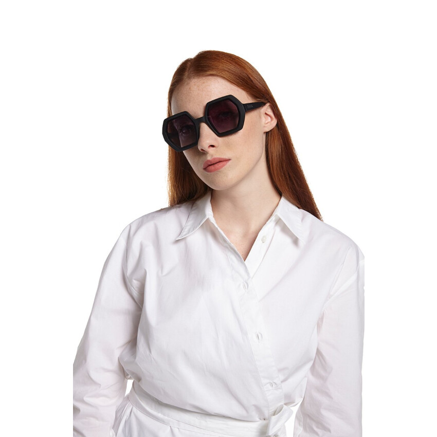 Emma Big Hexagonal Unisex Güneş Gözlüğü Siyah