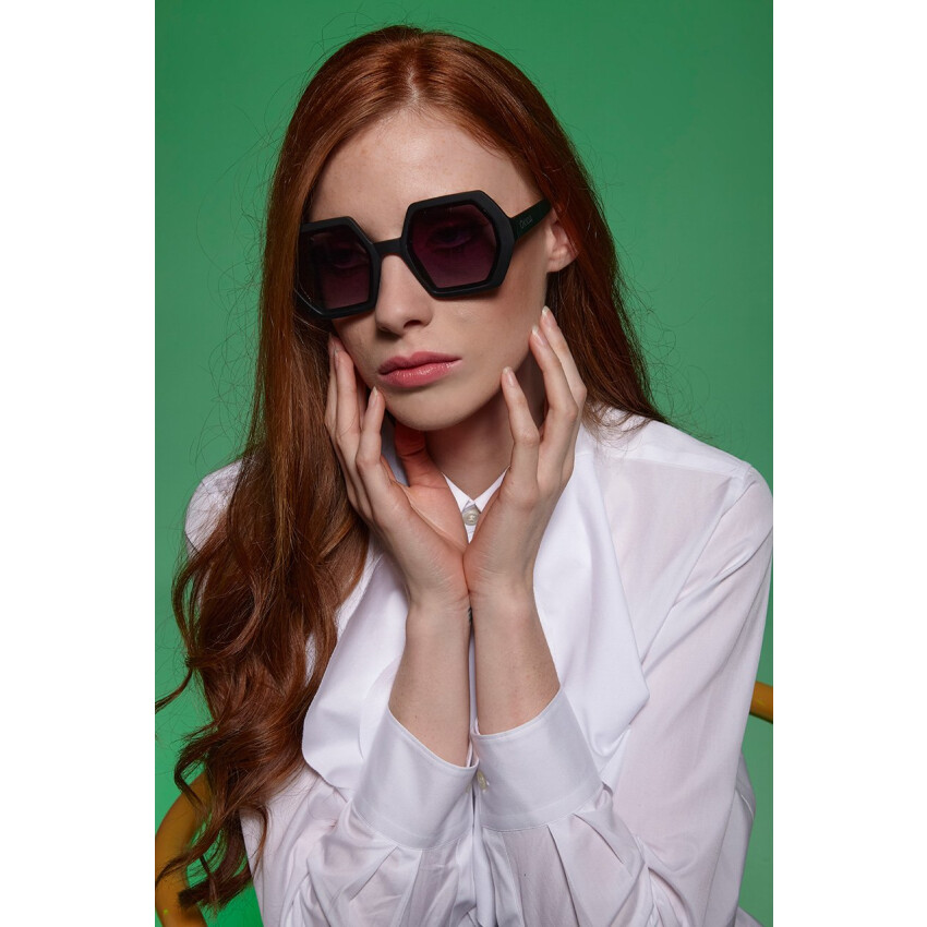 Emma Big Hexagonal Unisex Güneş Gözlüğü Siyah
