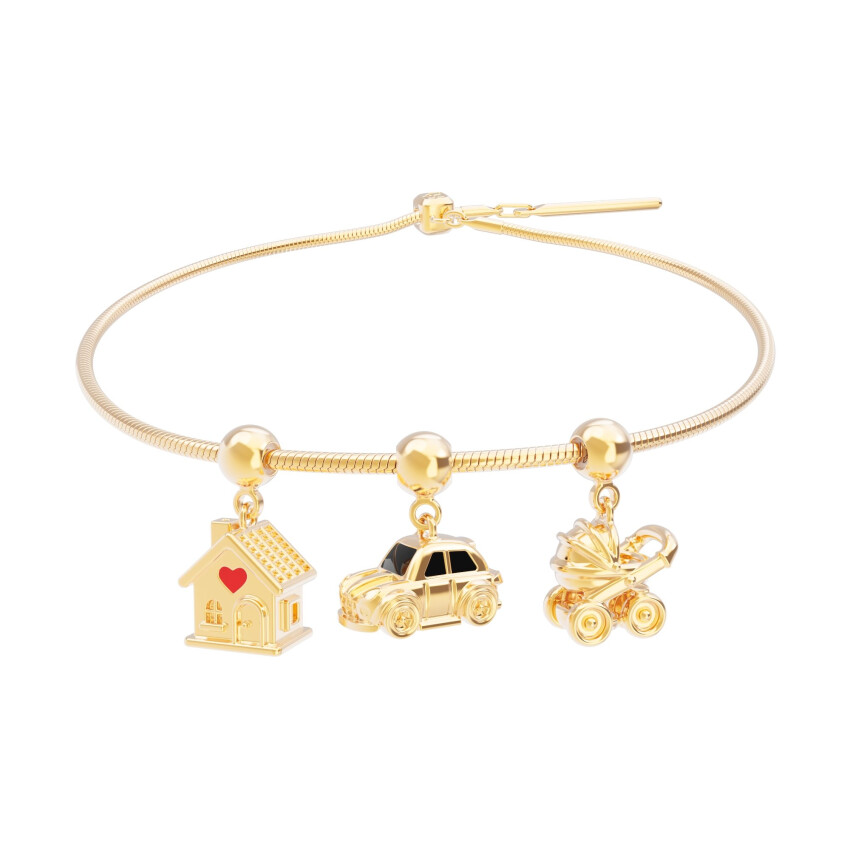 18 Ayar Altın Kaplama Charm - Bebek arabası