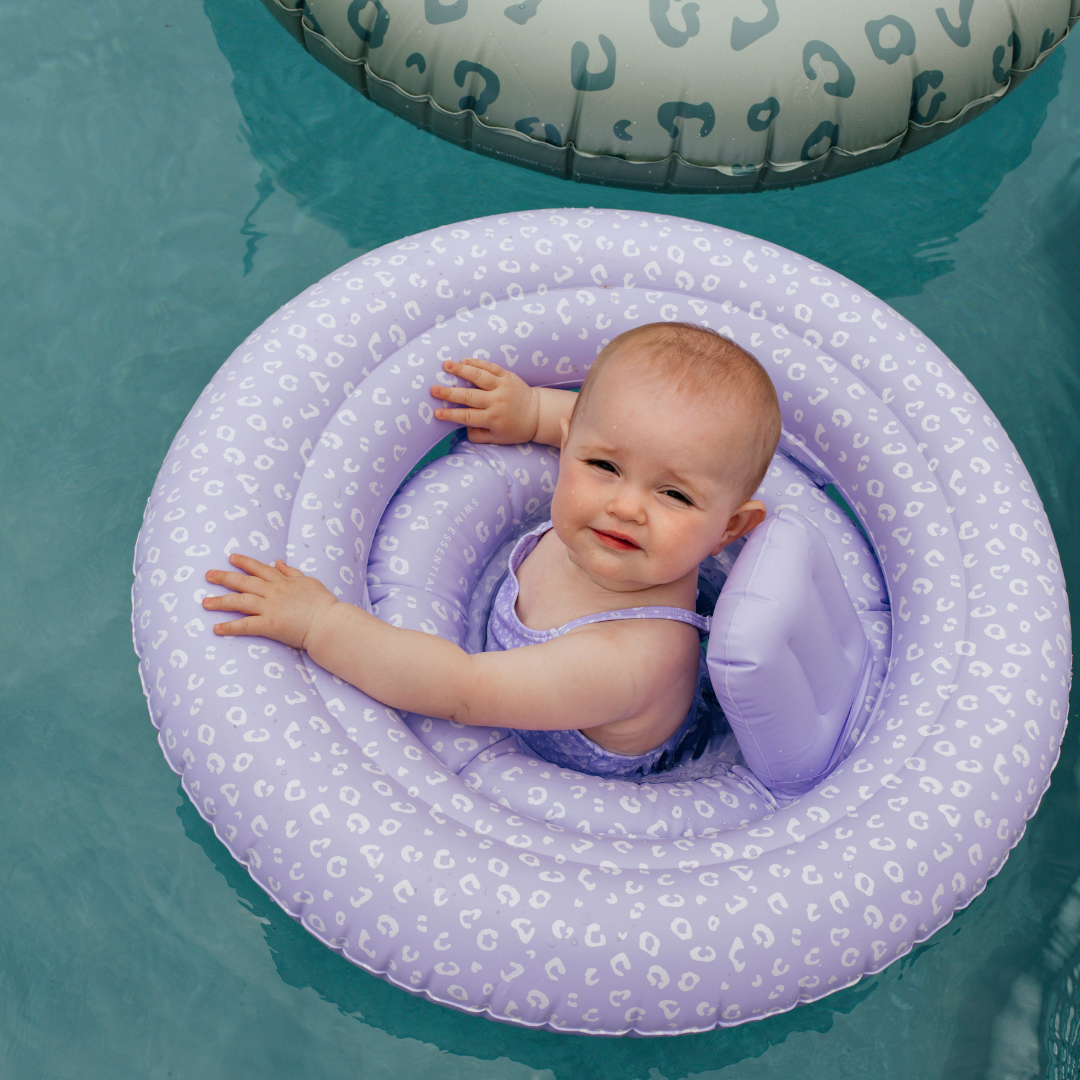 Swim Essentials Lila Leopard Bebek Sırt Destekli Yüzme Simidi 0-1 Yaş