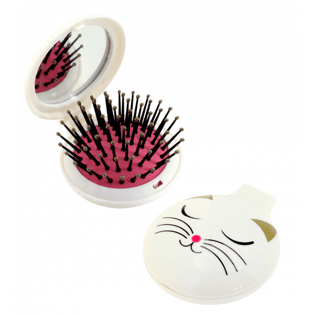 Pylones Aynalı Katlanabilir Saç Fırçası - Lady Retro - White Cat