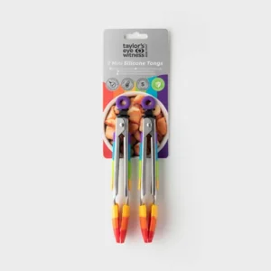 LTSH17RB TEW Set Of 2 Mini Rainbow Silicone Stainless Steel Tongs 2 300x300