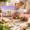 Lubblu 3'lü Ola Set – 500 / 1000 / 1500 ml 0 Platinum Silikon Gıda Saklama Kabı – Pembe, Şeffaf, Mor