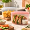 Lubblu 2'li Ola Set – 500 ml 0 Platinum Silikon Gıda Saklama Kabı – Pembe, Şeffaf