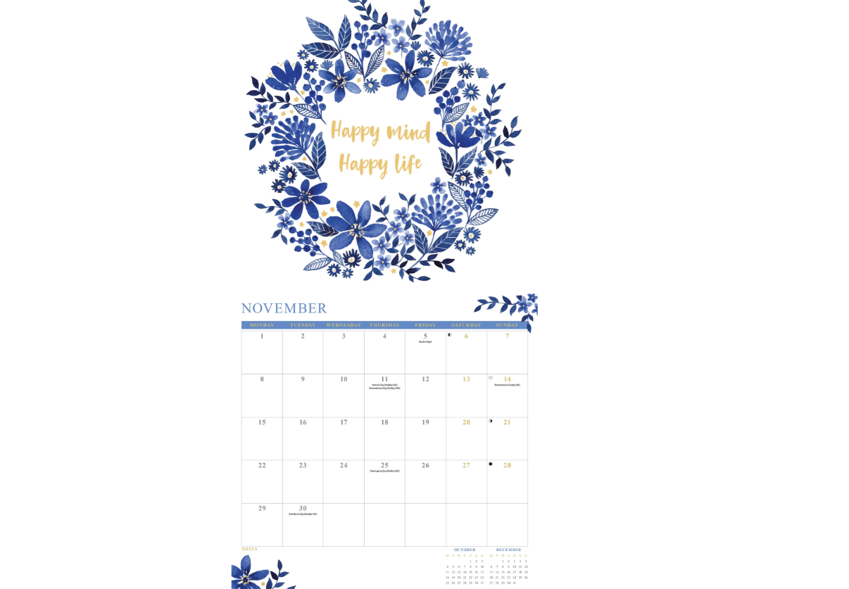 China Blue Orchard Design 2027 Aylık Duvar Takvimi